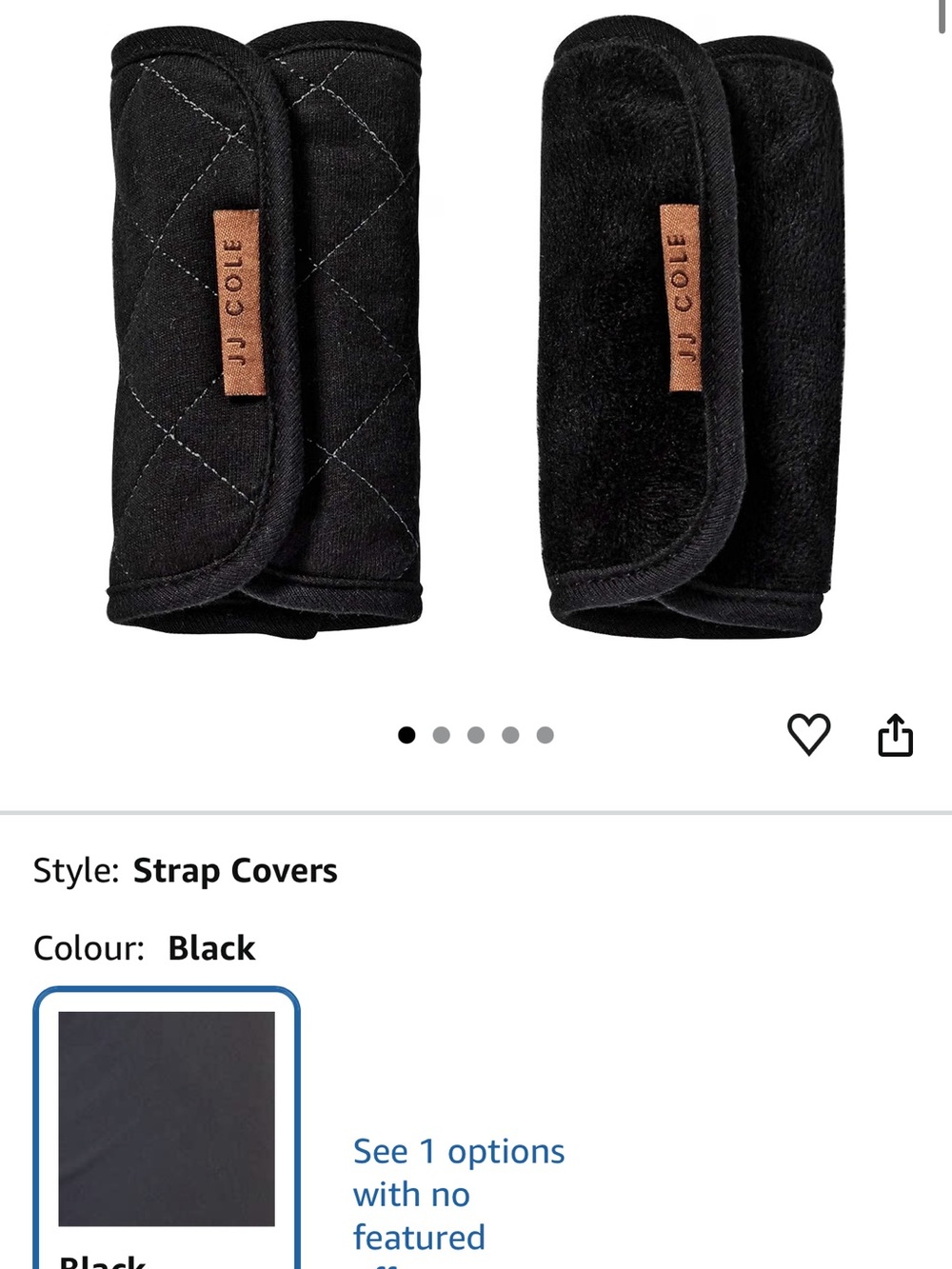 JJ Cole Black Quilted Strap Covers with Brown Logo Tabs